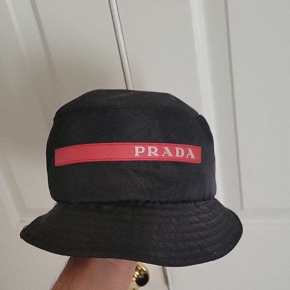 Prada Black Hat with Red Accent